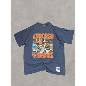 Vintage Chicago Bears Team Nutmeg T-Shirt Navy Blue NFL 90s Made in USA Mens L